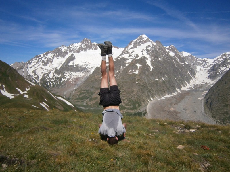 The article didn’t seem complete without a sweaty picture of me doing a headstand in the alps.
