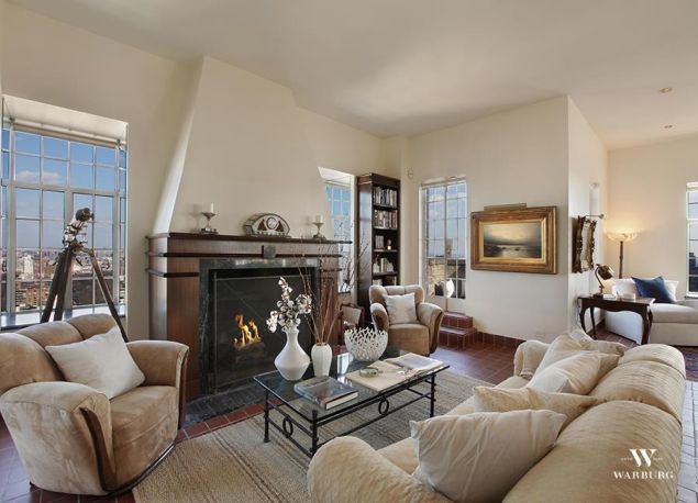 One of two fireplaces.