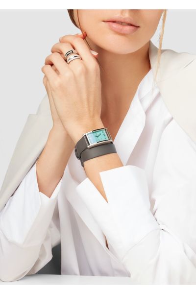 Tiffany & Co East West Mini 37 Leather and Stainless Steel Watch, $3,500, Net-a-Porter.com