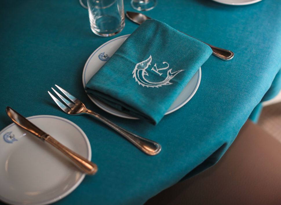 Imported place settings at Caviar Kaspia Spring Place.