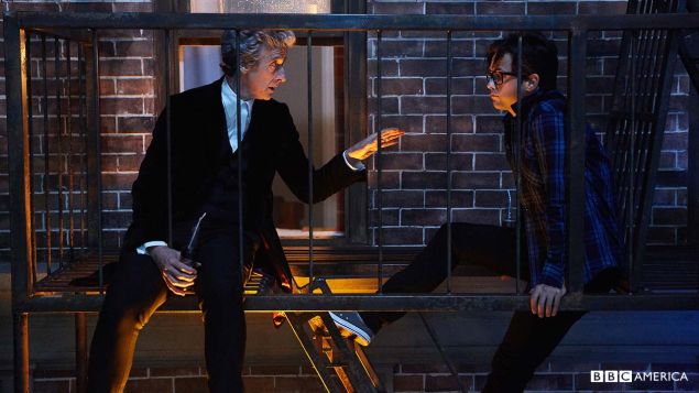 Peter Capaldi as The Doctor and Justin Chatwin as Grant Gordon.