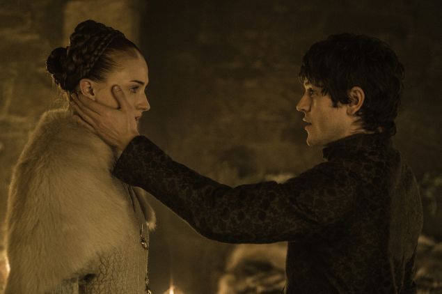 Sophie Turner and Iwan Rheon in Game of Thrones.