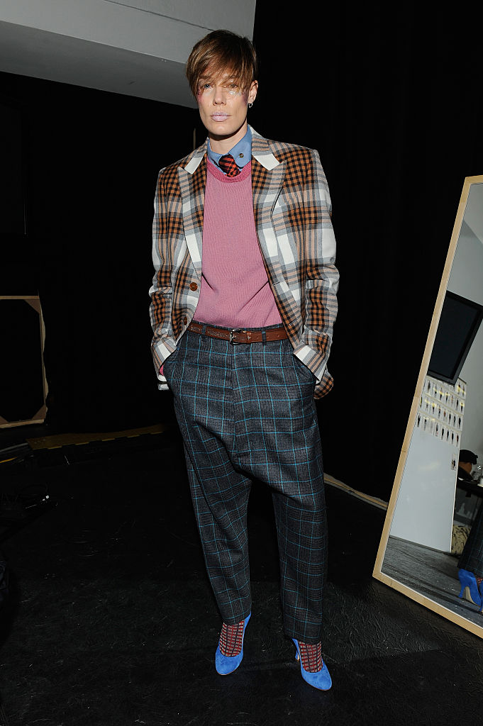 A model backstage ahead at Vivienne Westwood.