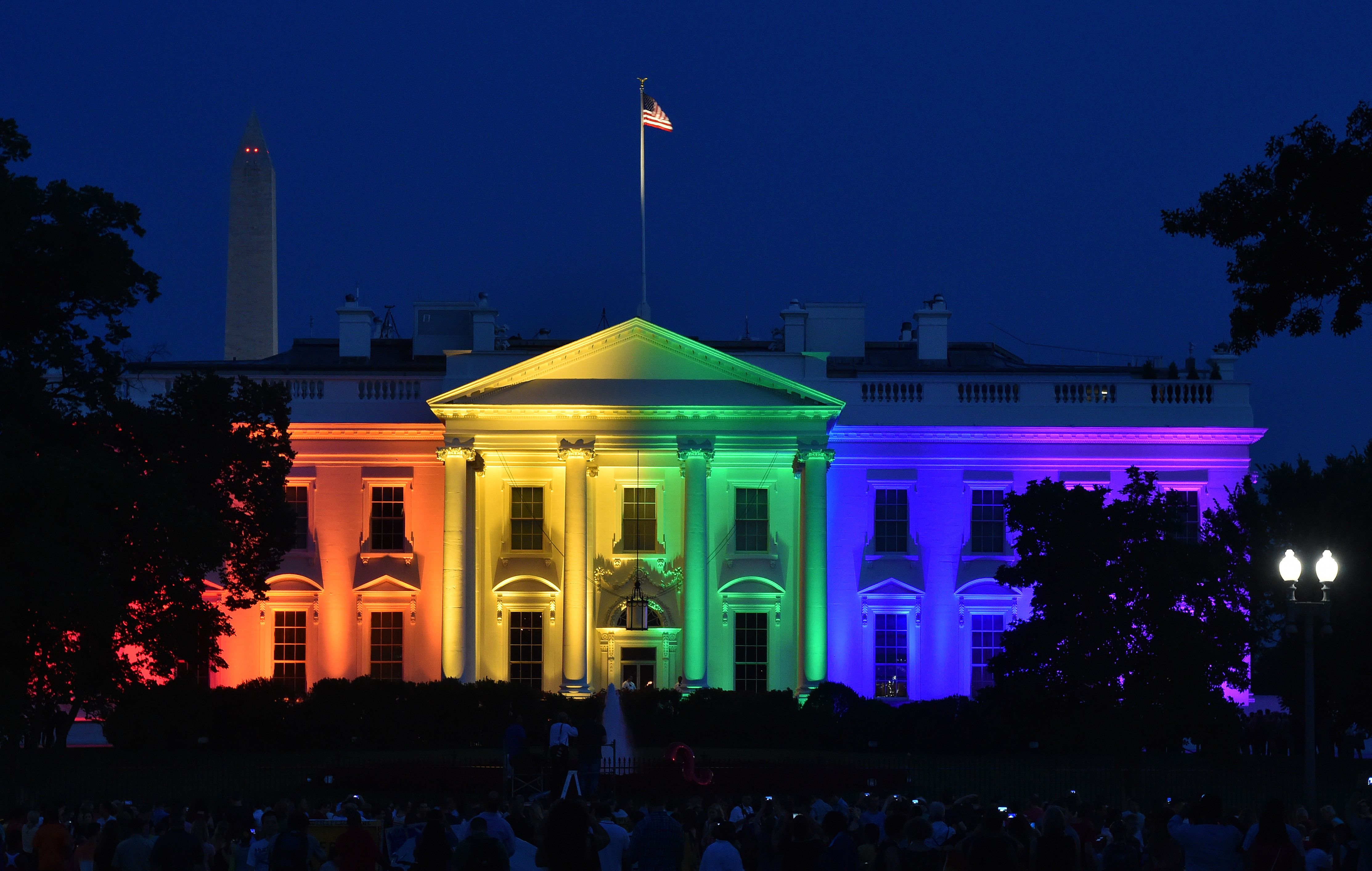 The White House is lightened in the rainbow colors.