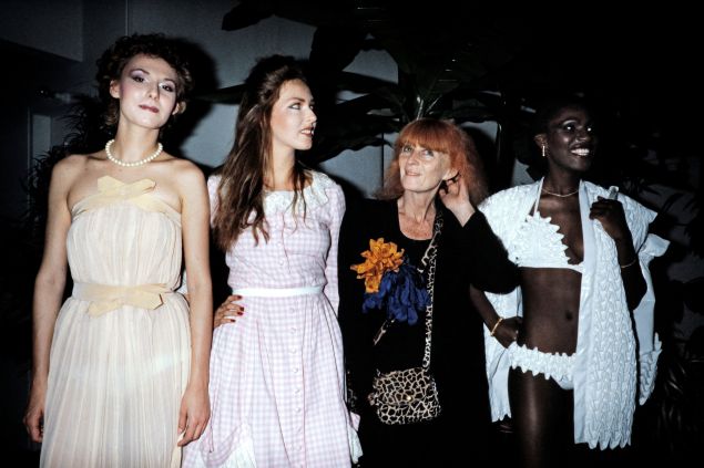 Sonia Rykiel with models, at a fashion show in 1982.