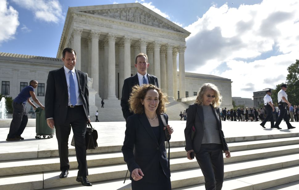Alexandra Shapiro and John Cline, lawyers for Bassam Salman are seen outside of the US Supreme Court after attending a hearing in his insider trading case on October 5, 2016 in Washington, DC.