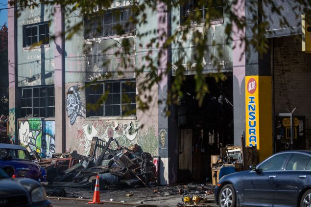 A warehouse is seen after it was destroyed by a fire, December 3, 2016 in Oakland, California.