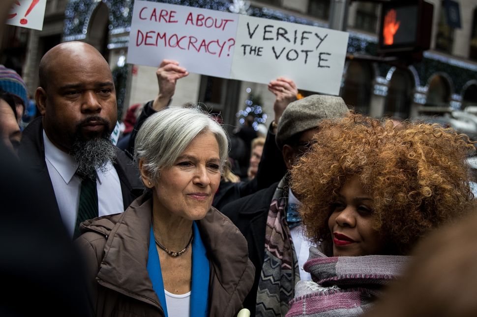 NEW YORK, NY - DECEMBER 5: Green Party presidential candidate Jill Stein waits to speak at a news conference on Fifth Avenue across the street from Trump Tower December 5, 2016 in New York City. Stein, who has launched recount efforts in Michigan and Wisconsin, spoke about demanding a statewide recount on constitutional grounds in Pennsylvania.