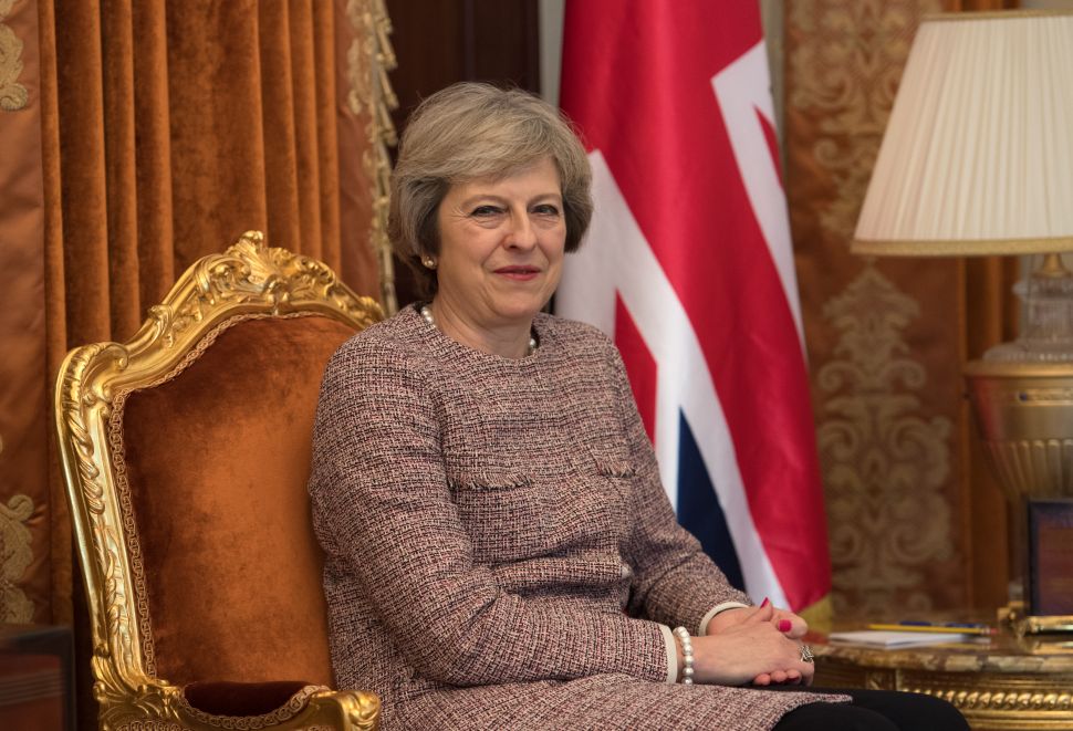 MANAMA, BAHRAIN - DECEMBER 07: British Prime Minister Theresa May looks on as she meets Sheikh Tamim bin Hamad Al Thani, the Emir of Qatar, during a bilateral meeting at the Gulf Cooperation Council summit, on December 7, 2016 in Manama, Bahrain. Prime Minister May is meeting Gulf leaders during the annual two-day Gulf Cooperation Council where she has discussed regional issues including the situations in Yemen and Syria and the perceived regional threat posed by Iran.