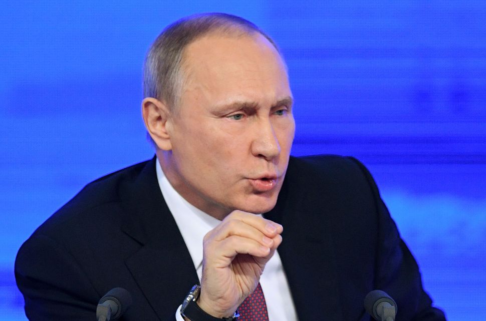Russian President Vladimir Putin speaks during his annual press conference in Moscow on December 23, 2016.