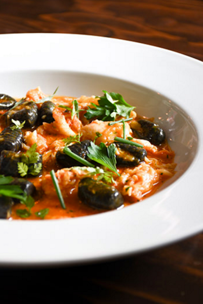 Gnocchi nero with king crab.