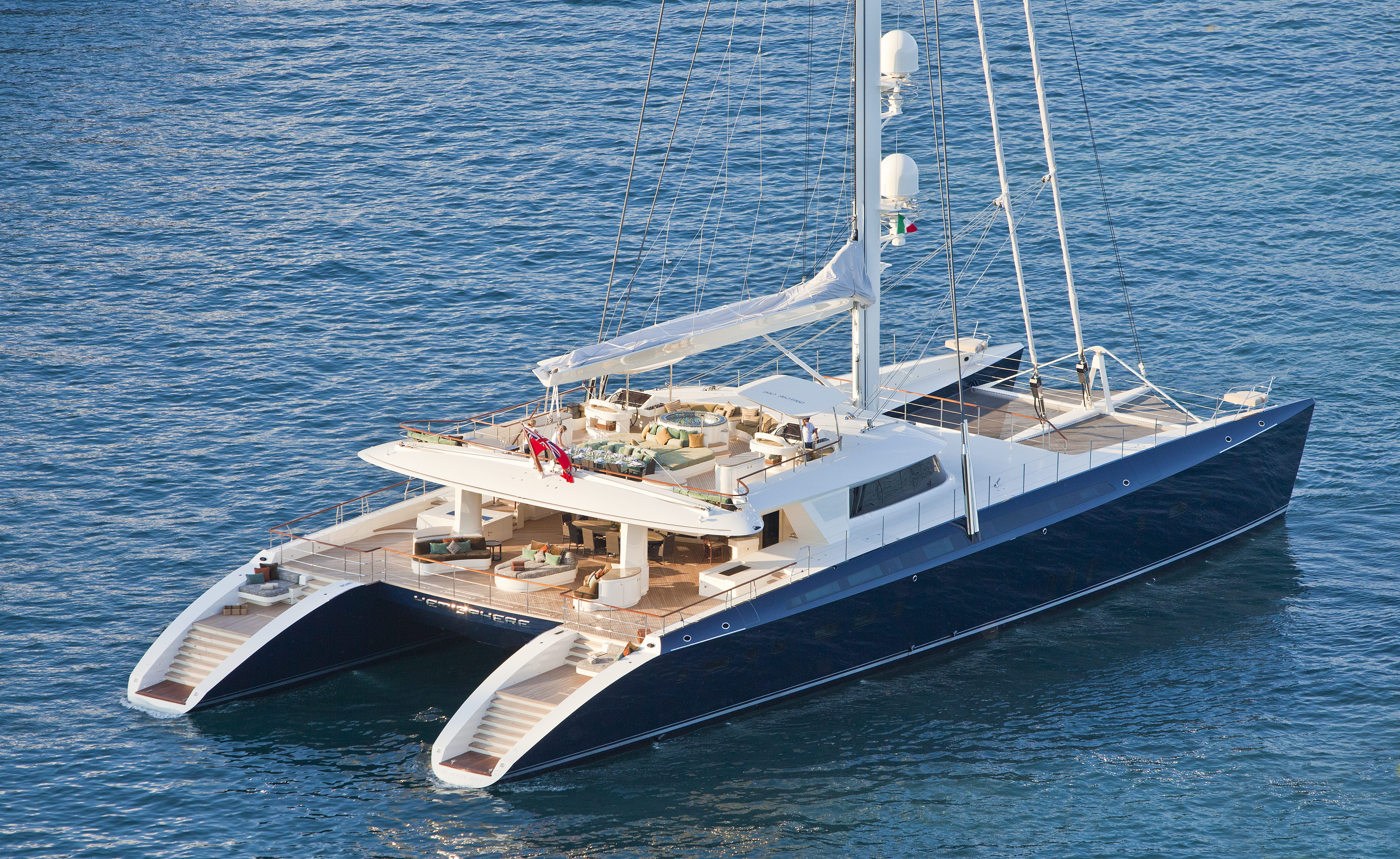 The Hemisphere is the largest sailing yacht in the world, and will be in Southeast Asia this season. She comes with a dive training center and two dive instructors.