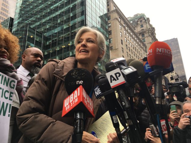 Dr. Jill Stein, the Green Party presidential candidate, addresses reporters across the street from Trump Tower.