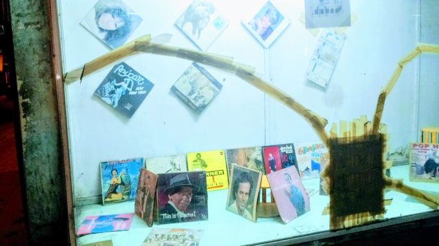 Vinyl lives on in Havana. A storefront window along Neptuno street in Central Havana.