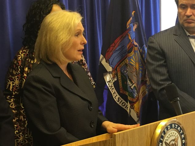 Sen. Kirsten Gillibrand called for additional funding to protect religious institutions and nonprofits from threats at her New York City office this afternoon.