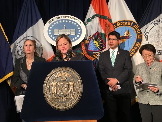 Council Speaker Melissa Mark-Viverito speaks during the monthly pre-stated meeting.