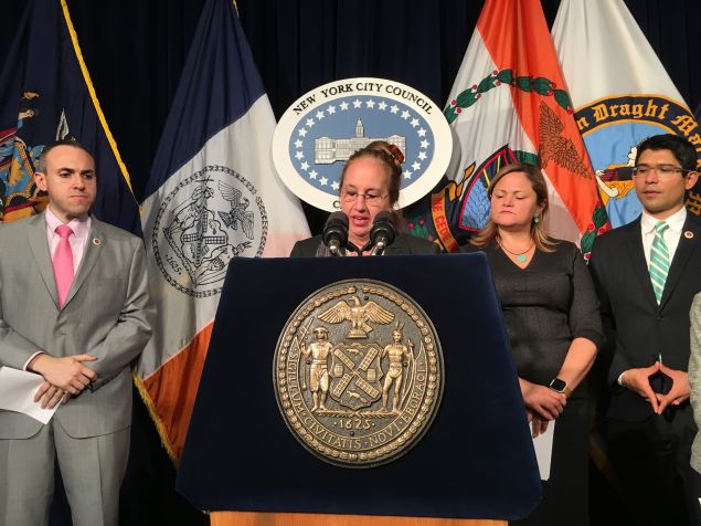Manhattan Borough President Gale Brewer speaks at the City Council's monthly pre-stated meeting.