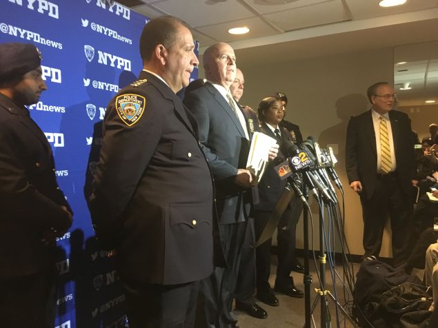 Police Commissioner James O'Neill addresses reporters following the NYPD graduation ceremony at Madison Square Garden.