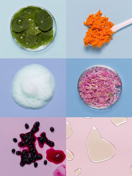 A collage of ingredients from Care/Of vitamins.