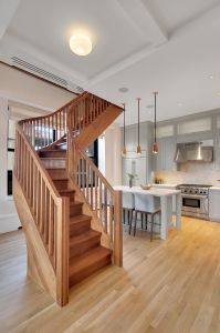 The staircase is custom mahogany.
