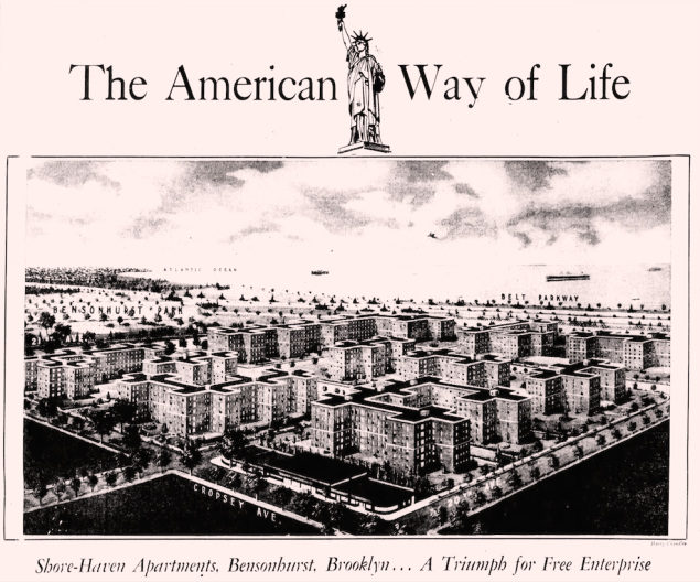 An ad for Shore Haven Apartments in Brooklyn.