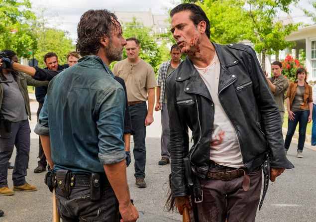 Andrew Lincoln as Rick Grimes and Jeffrey Dean Morgan as Negan.