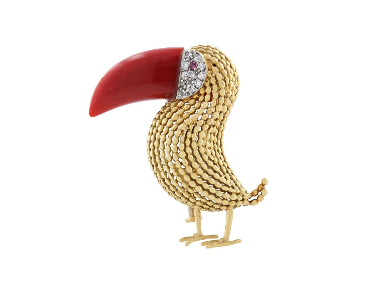 Mid-century French toucan coral brooch.