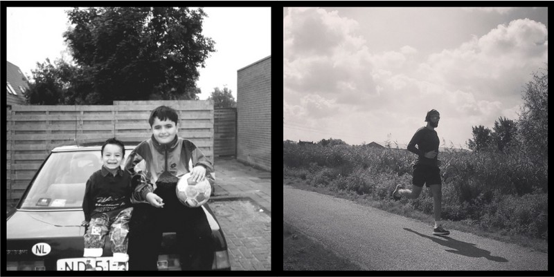 On the left: (chubby) Me and my little brother Daniel chilling on our dad’s busted Mitsubishi with a ripped up football. On the right: Looking like a lean mean running machine on one of my daily runs past summer.