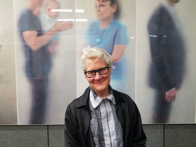Ann Hamilton in front of work from her "ONEEVERYONE" series.