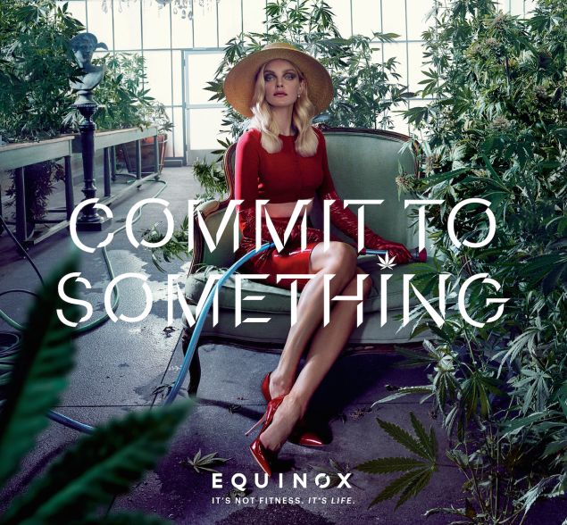 Model Jessica Stam sits in a garden of cannabis.