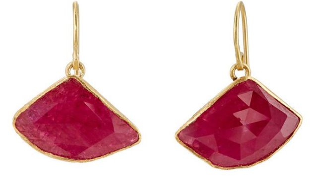 These triangular ruby slices from Judy Geib have an intense red hue.