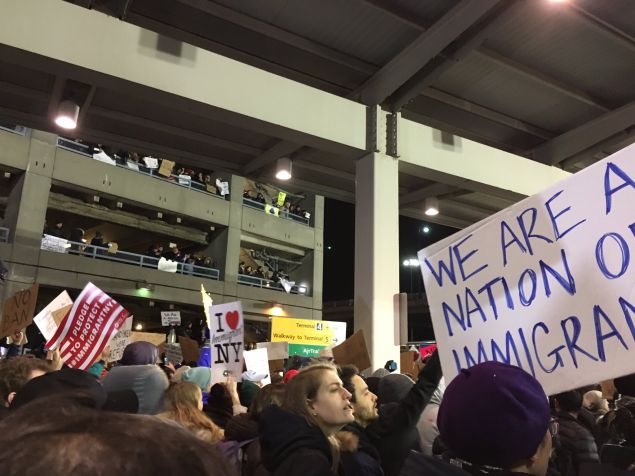 Protesters at John F. Kennedy Airport in Queens.