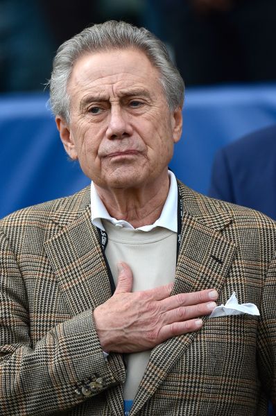 Philip Anschutz, head of The Anschutz Entertainment Group (AEG), and owner of the Los Angeles Galaxy stands during the national anthem.