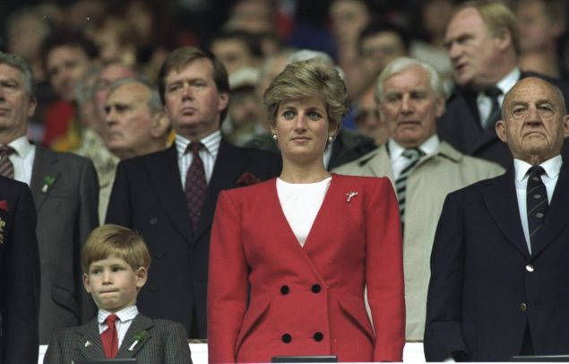 Princess Diana and Prince Harry at the Wales-Australia match during the 1991 World Cup at Cardiff Arms in Wales.