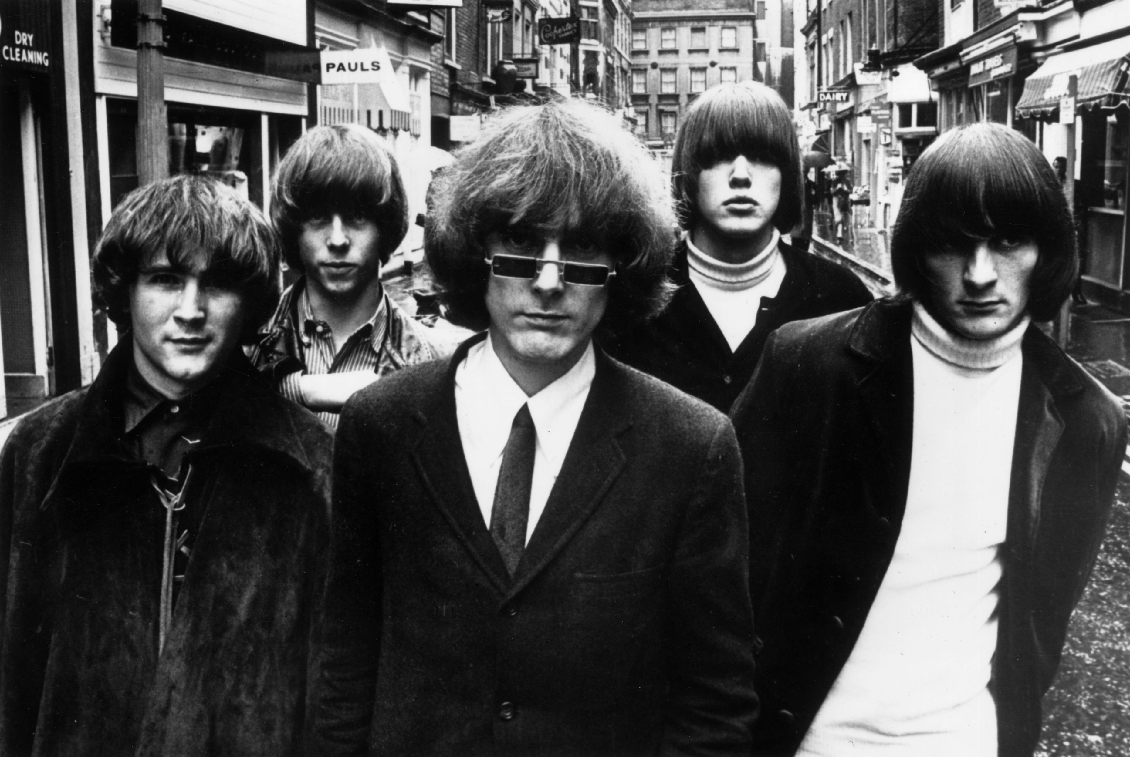 Innovative Californian folk-pop-rock combo The Byrds in London for their British tour. They are (left to right) David Crosby, Chris Hillman, Jim McGuinn, Michael Clarke and Gene Clark.