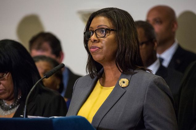 NEW YORK, NY - DECEMBER 03: New York City Public Advocate Letitia James speaks after a grand jury decided not to indict New York Police Officer Daniel Pantaleo in Eric Garner's death, on December 3, 2014 in the Staten Island borough of New York City. Garner died after being placed in a chokehold by Pantaleo in July. The altercation was captured in a widely viewed video. (Photo by Andrew Burton/Getty Images)