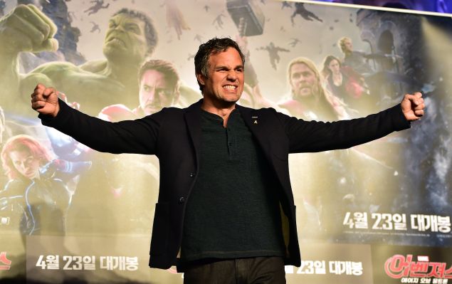 Mark Ruffalo poses for a photo session during a press conference to promote Marvel's "Avengers: Age Of Ultron" in Seoul on April 17, 2015.
