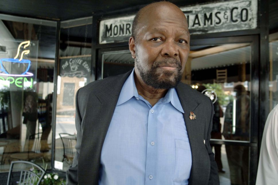PHILADELPHIA, MS - JUNE 17: Roy Innis, national chairman of the Congress for Racial Equality takes a break during the Edgar Ray Killen trial June 17, 2005 in Philsdelphia, Mississippi. Innis, of New York City, was a teenager involved in the Harlem CORE initiative when fellow activists James Chaney, Andrew Goodman and Michael Schwerner were murdered in 1964. Innis came to Philadelphia to show his agency's support in the trial. CORE volunteers are expected to attend the full length of the trial, he said.