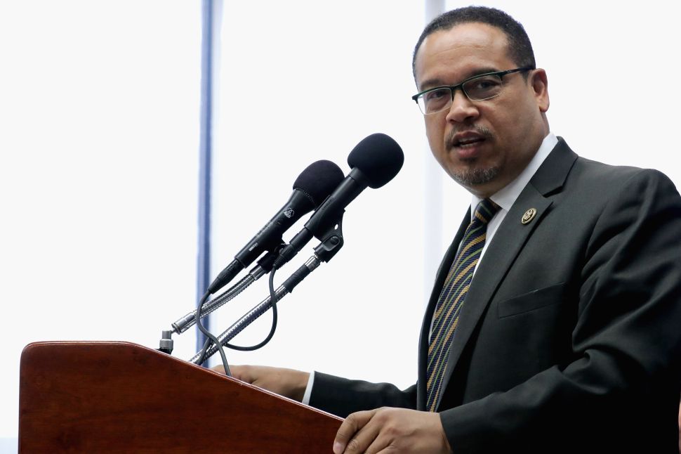 Rep. Keith Ellison, who is backed by Sen. Bernie Sanders, but refuses to acknowledge that the Democratic primaries were rigged in favor of Hillary Clinton.