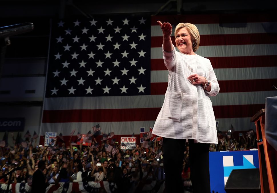 Hillary Clinton greets supporters in Brooklyn, New York.