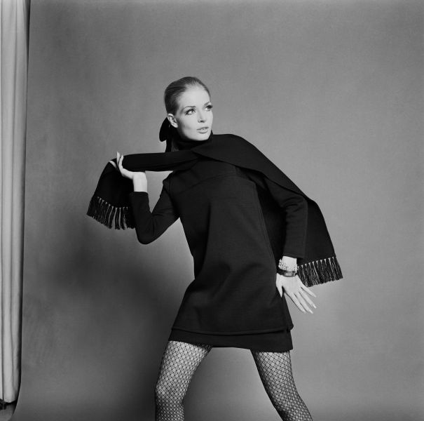 A model from 1967 in fishnet tights.