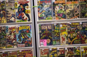 Collectable comic books are displayed for sale at the 'For the Love of Sci-fi' convention, in Manchester, north west England on December 4, 2016. The independent fan convention features actors, merchandise and live music alongside numerous recreated props and sets from science fiction films such as: Transformers, Judge Dredd, Jurassic Park, E.T. and Star Wars. / AFP / OLI SCARFF (Photo credit should read OLI SCARFF/AFP/Getty Images)