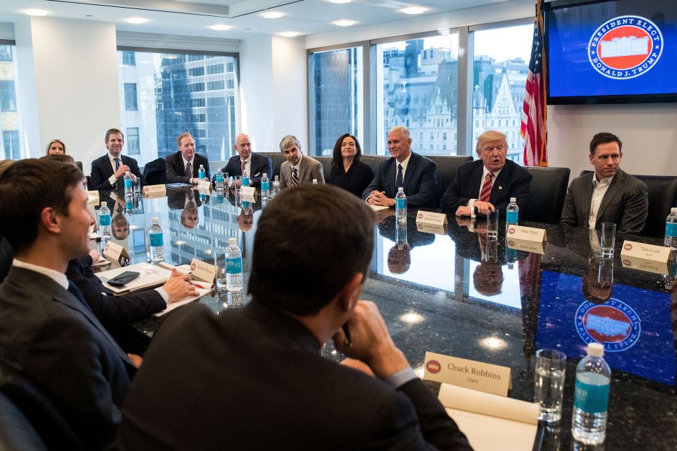 President-elect Donald Trump and Vice President-elect Mike Pence meet with technology executives at Trump Tower.