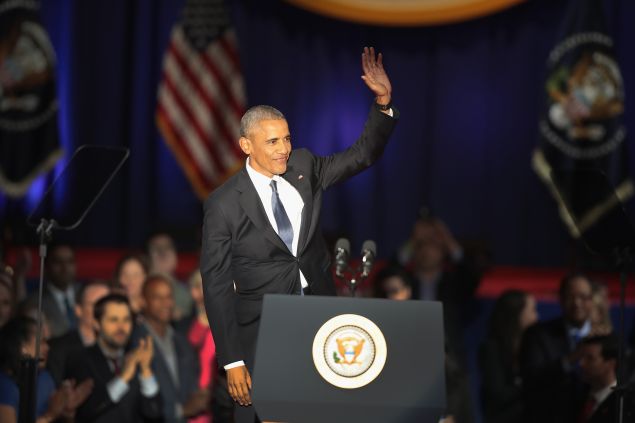 President Barack Obama delivers a farewell speech to the nation on January 10, 2017 in Chicago, Illinois. President-elect Donald Trump will be sworn in the as the 45th president on January 20.