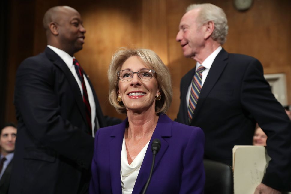 Betsy DeVos, President Trump's pick to be the next Secretary of Education, testifies during her confirmation hearing before the Senate Health, Education, Labor and Pensions Committee on Capitol Hill on January 17, 2017.