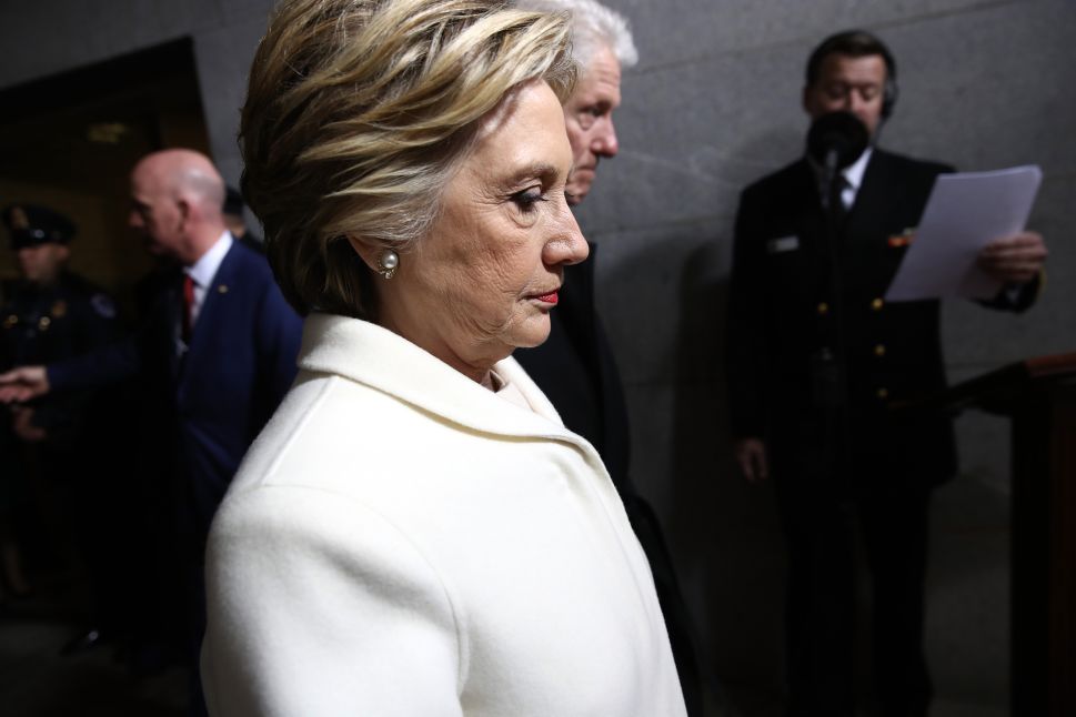 Former Democratic presidential nominee Hillary Clinton and former President Bill Clinton on January 20, 2017 in Washington, DC.