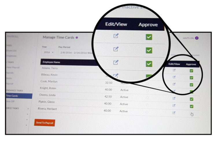 An example of an interface for reviewing employee time.