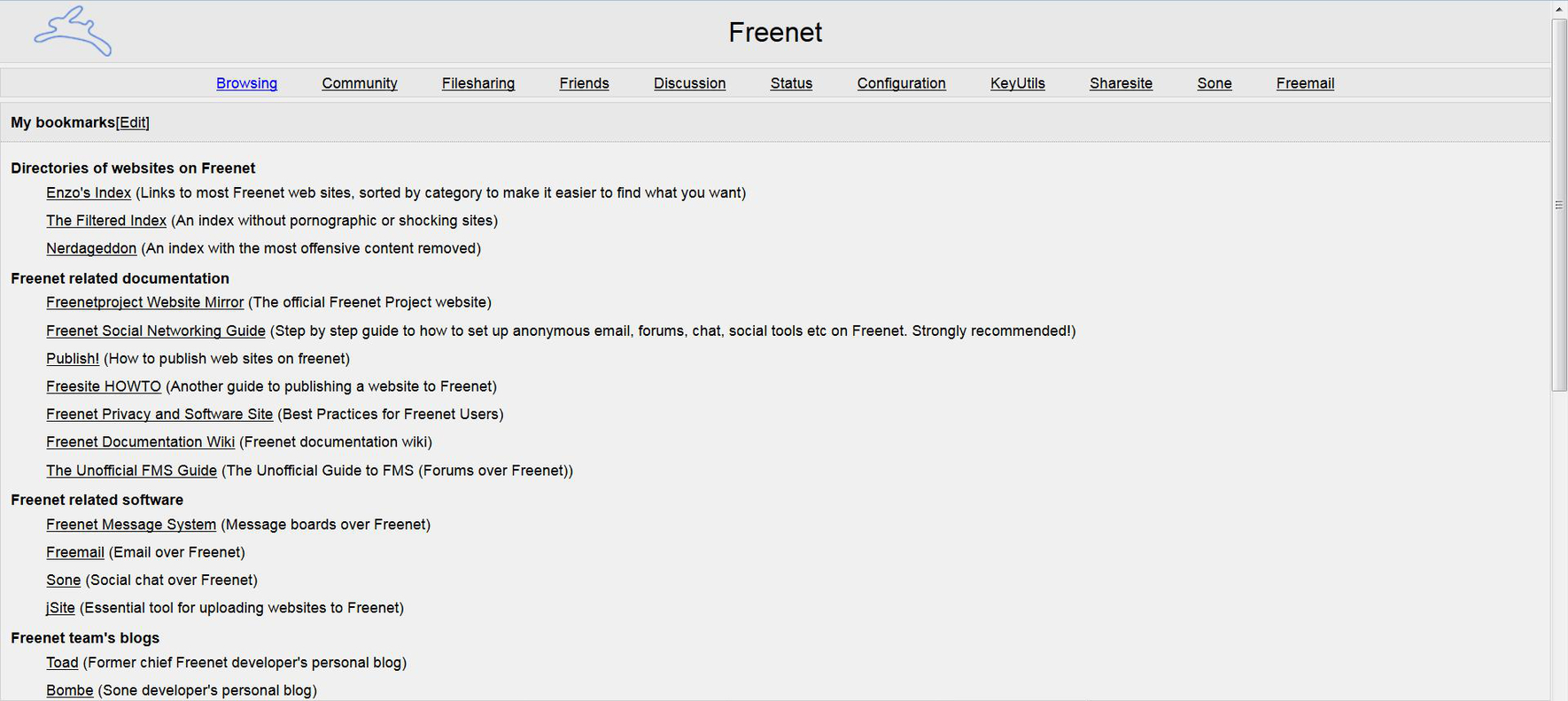 An introductory page on Freenet.