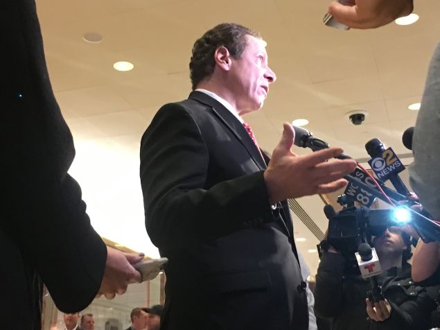 Governor Andrew Cuomo addresses reporters after meeting with President-elect Donald Trump at Trump Tower.