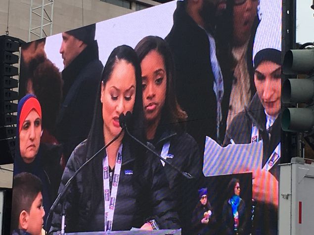 Women's March on Washington national co-chairwomen Carmen Perez, Tamika Mallory and Linda Sarsour.